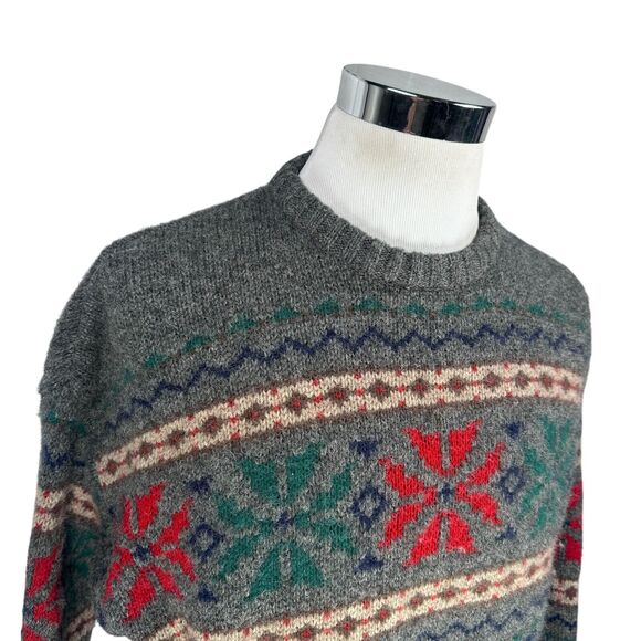 Vintage Gap Sweater Men's Medium Gray Nordic 100% Shetland Wool Crew Pullover - Picture 2 of 10